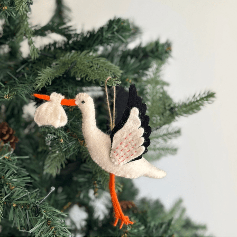 Deer Harbour Felted Stork Ornament