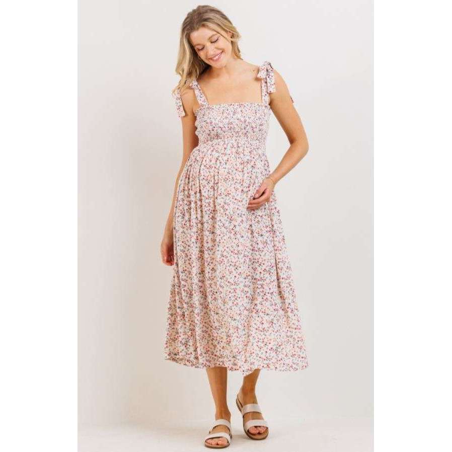 Hello Miz Floral Shoulder Tie Midi Dress | Maternity Dresses