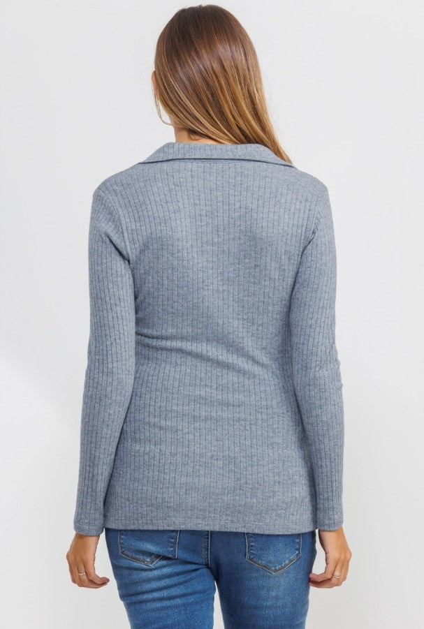 Hello Miz Collared Long Sleeve Top