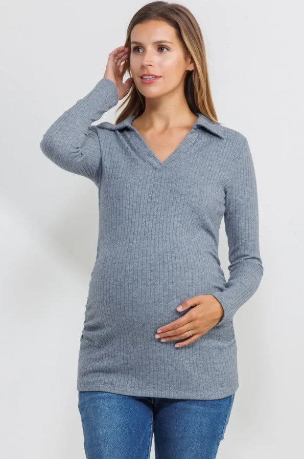 Hello Miz Collared Long Sleeve Top
