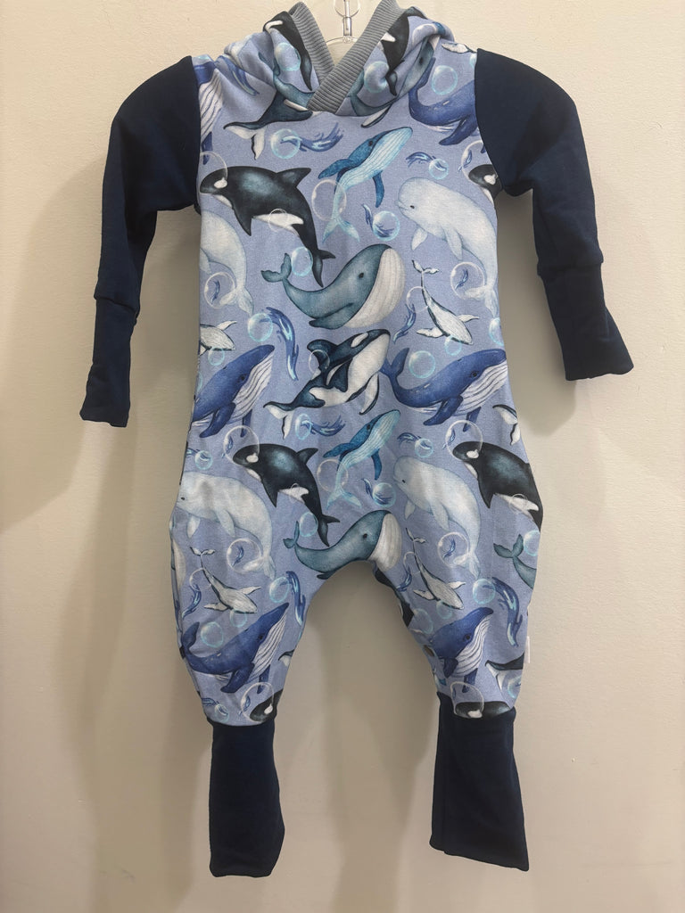 Burgeon Baby Hooded Romper - Whales