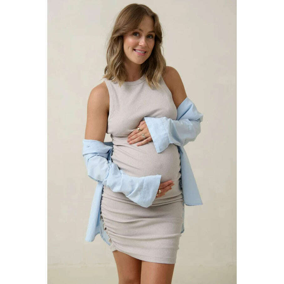 bae-real-love-ruched-dress-oatmeal-marle