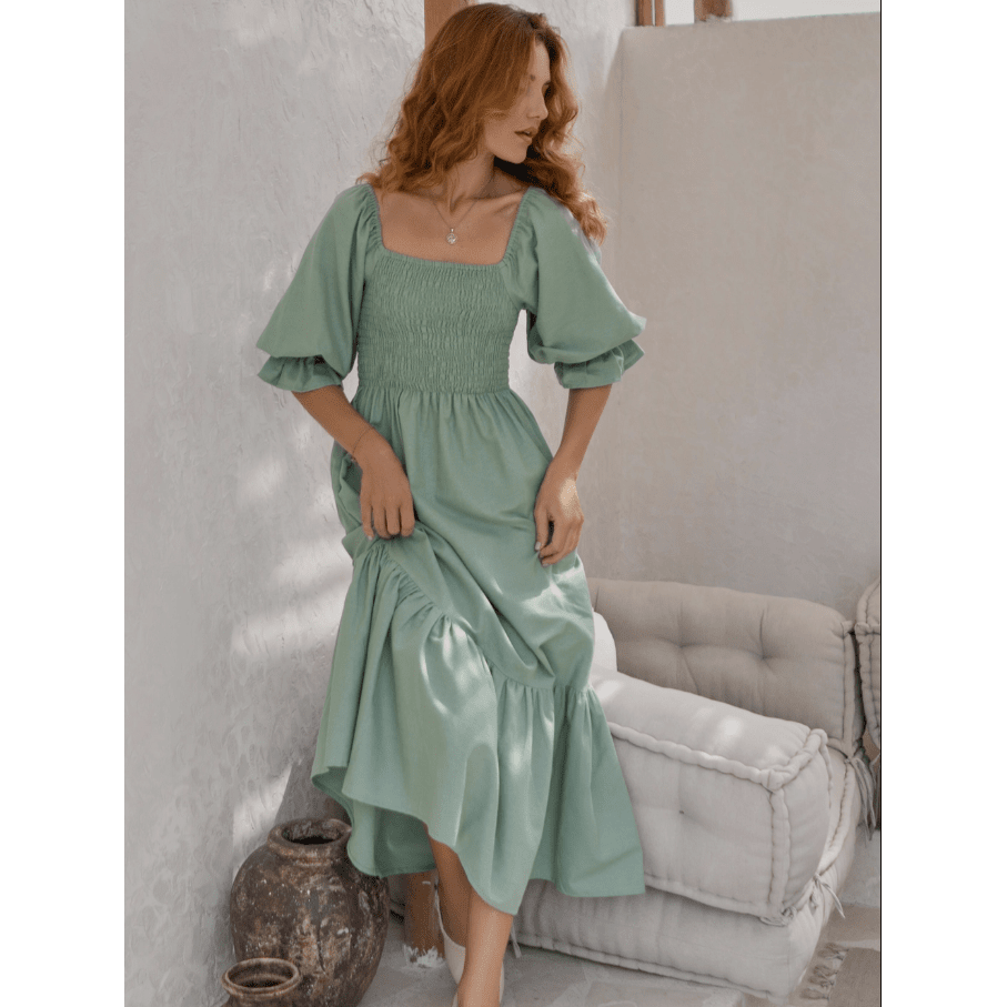 Bali Lane Almeria Linen Midi Dress Sage