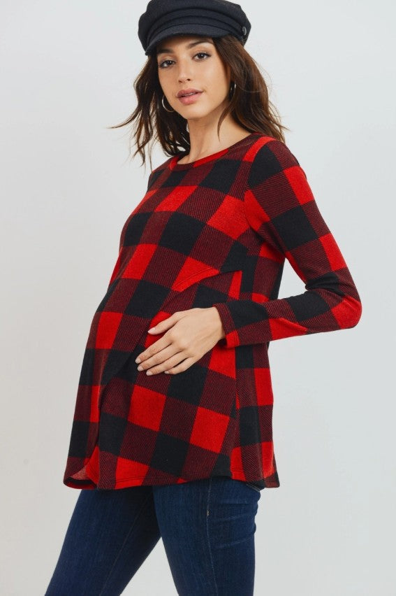 Hello Miz Buffalo Plaid Nursing Sweater