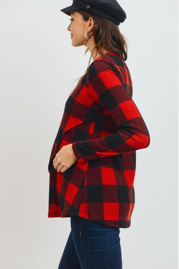 Hello Miz Buffalo Plaid Nursing Sweater