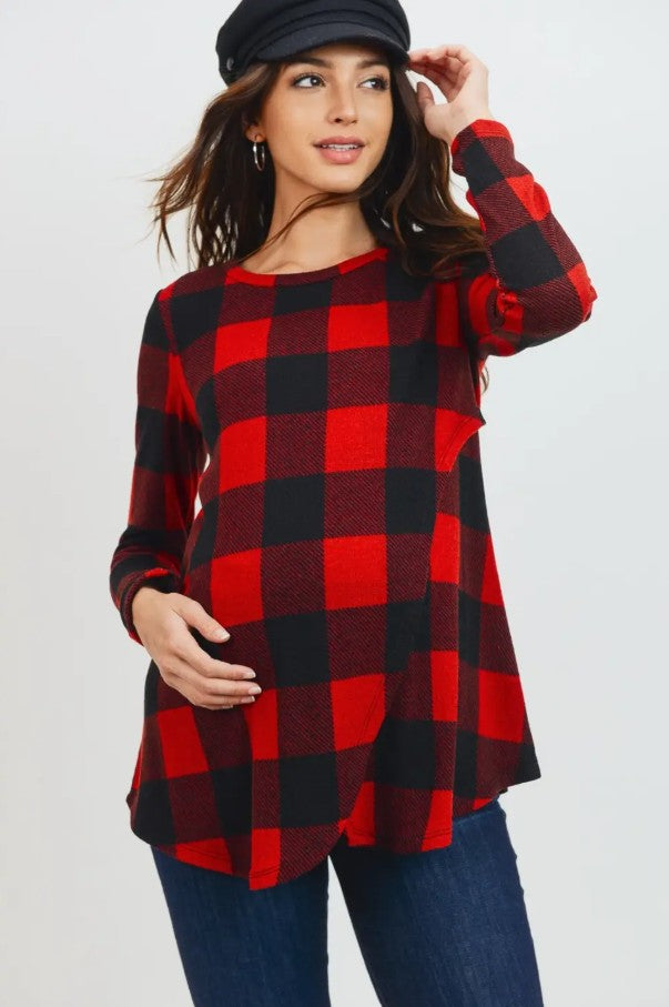 Hello Miz Buffalo Plaid Nursing Sweater
