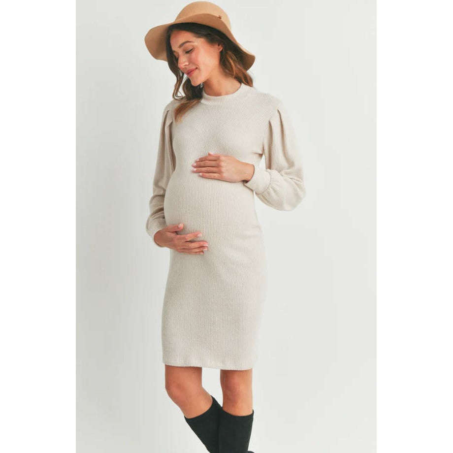 Maternity Sequin Puff Sleeve Belt Midi Dress in 2023