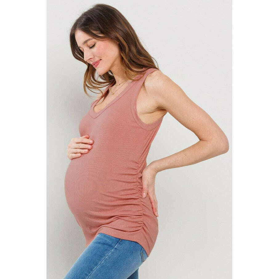 hello-miz-ruched-rib-tank-coral1