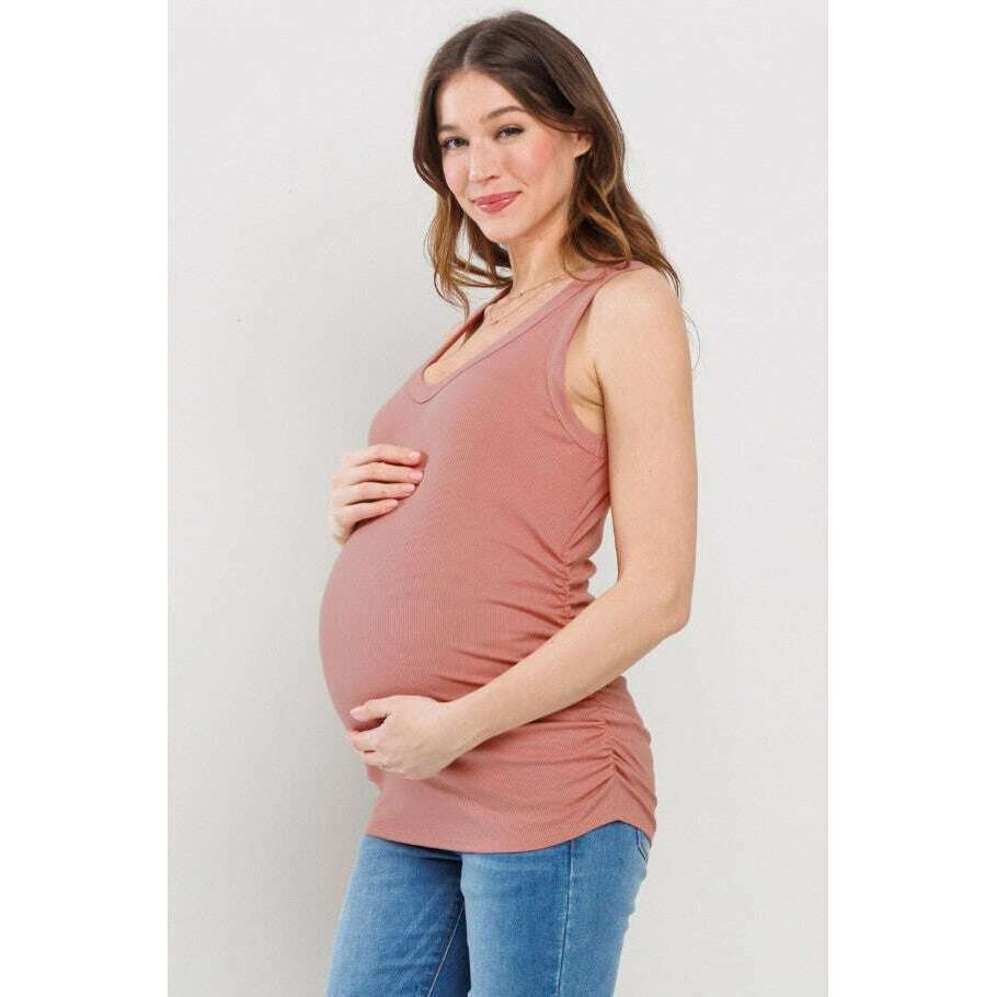 hello-miz-ruched-rib-tank-coral2