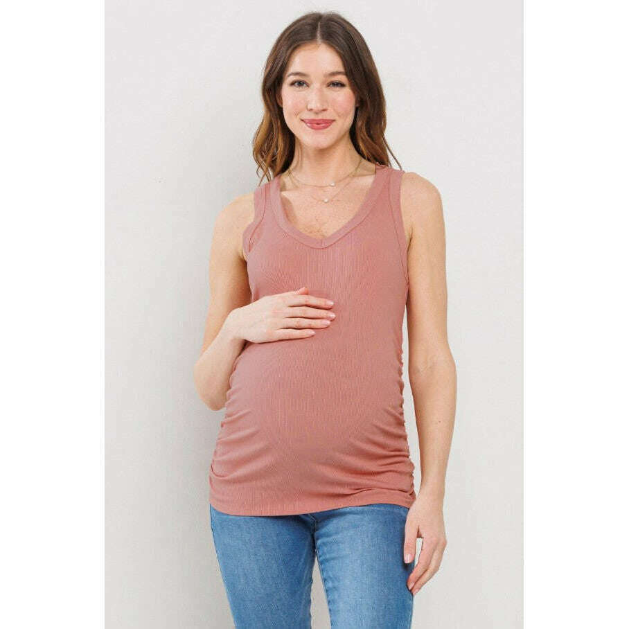 hello-miz-ruched-rib-tank-coral