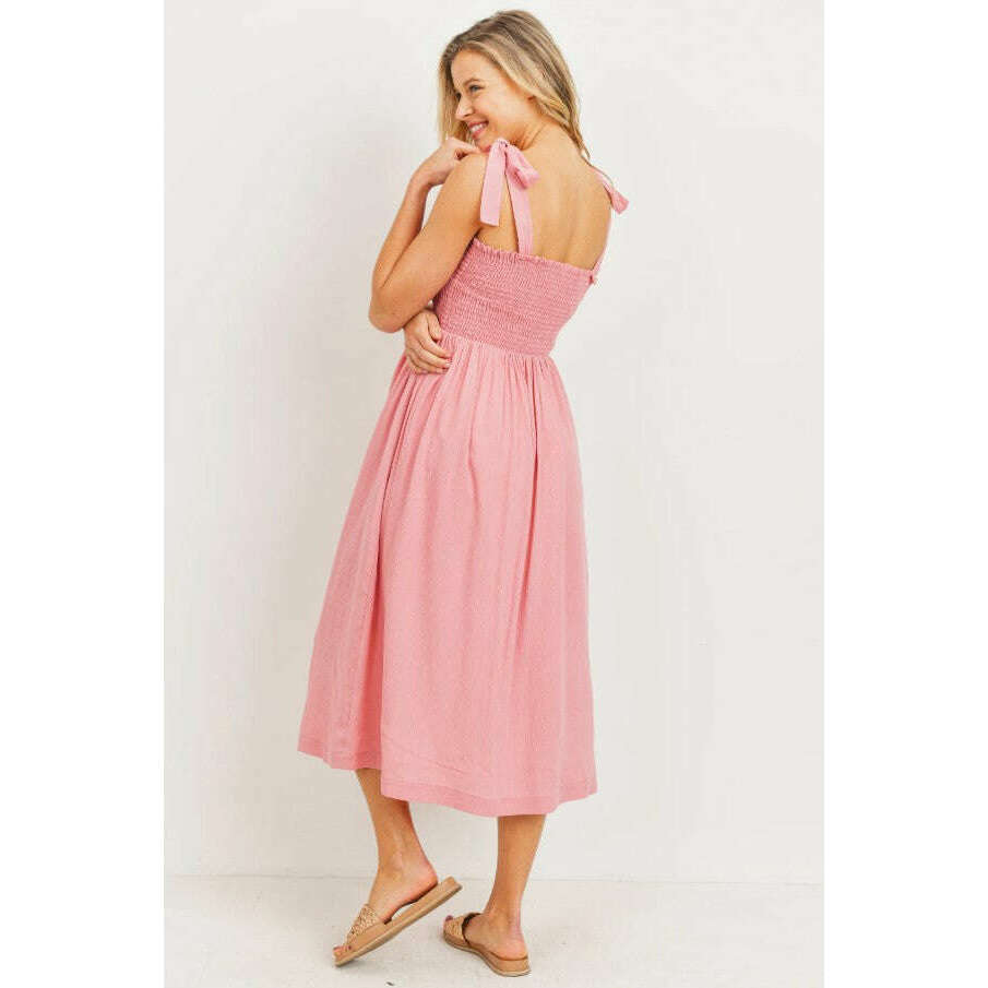Hello Miz Shoulder Tie Midi Dress