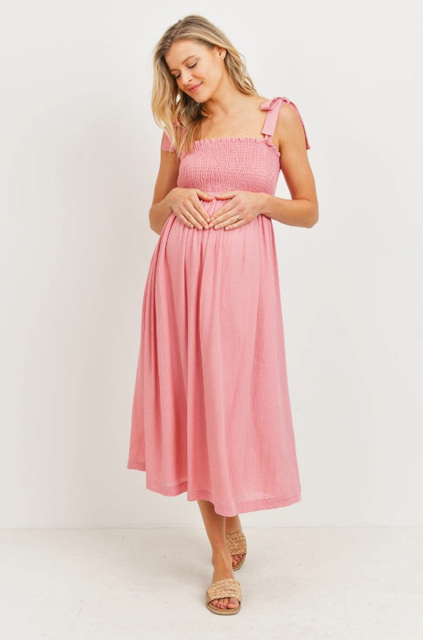 Hello Miz Shoulder Tie Midi Dress
