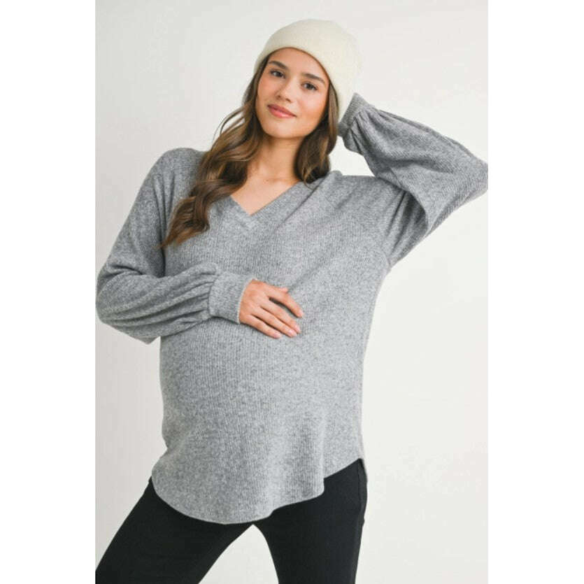 Hello Miz Ribbed Long Sleeve Top | Maternity Tops