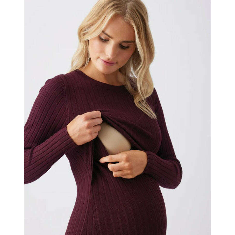 maternity heidi nursing knit dress Ripe Heidi Nursing Knit Dress (Burgundy)