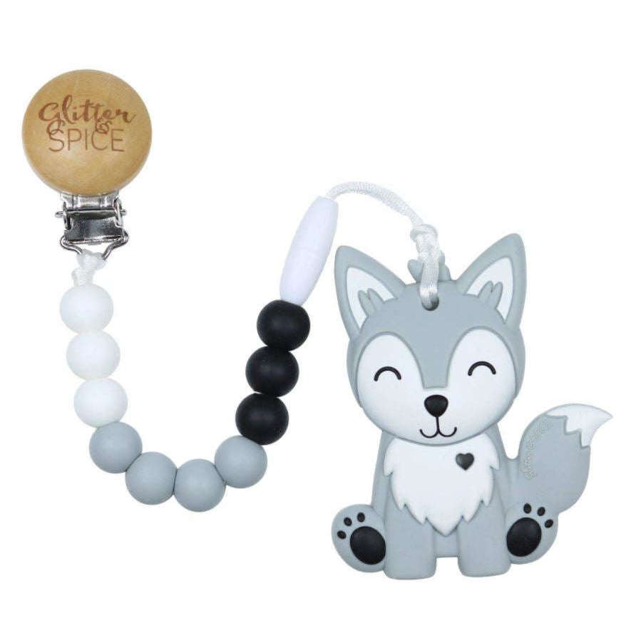Glitter & Spice Wolf Pup Teether & Pacifier Clip