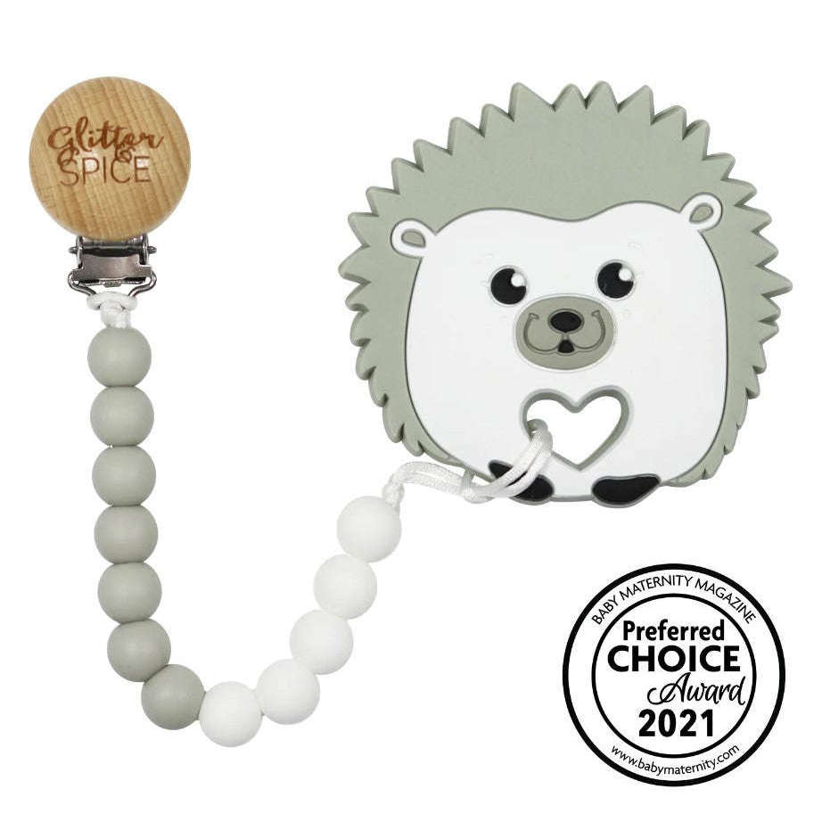 Glitter & Spice Hedgehog Teether & Pacifier Clip
